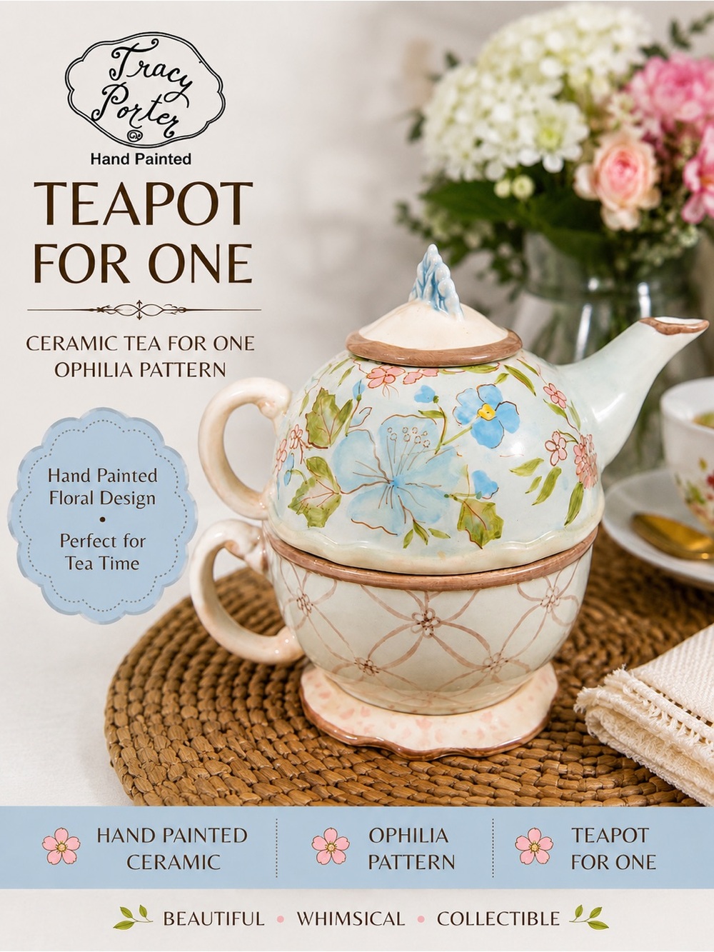 Tracy Porter Ophilia, Hand-Painted Tea for One Teapot & Cup Set